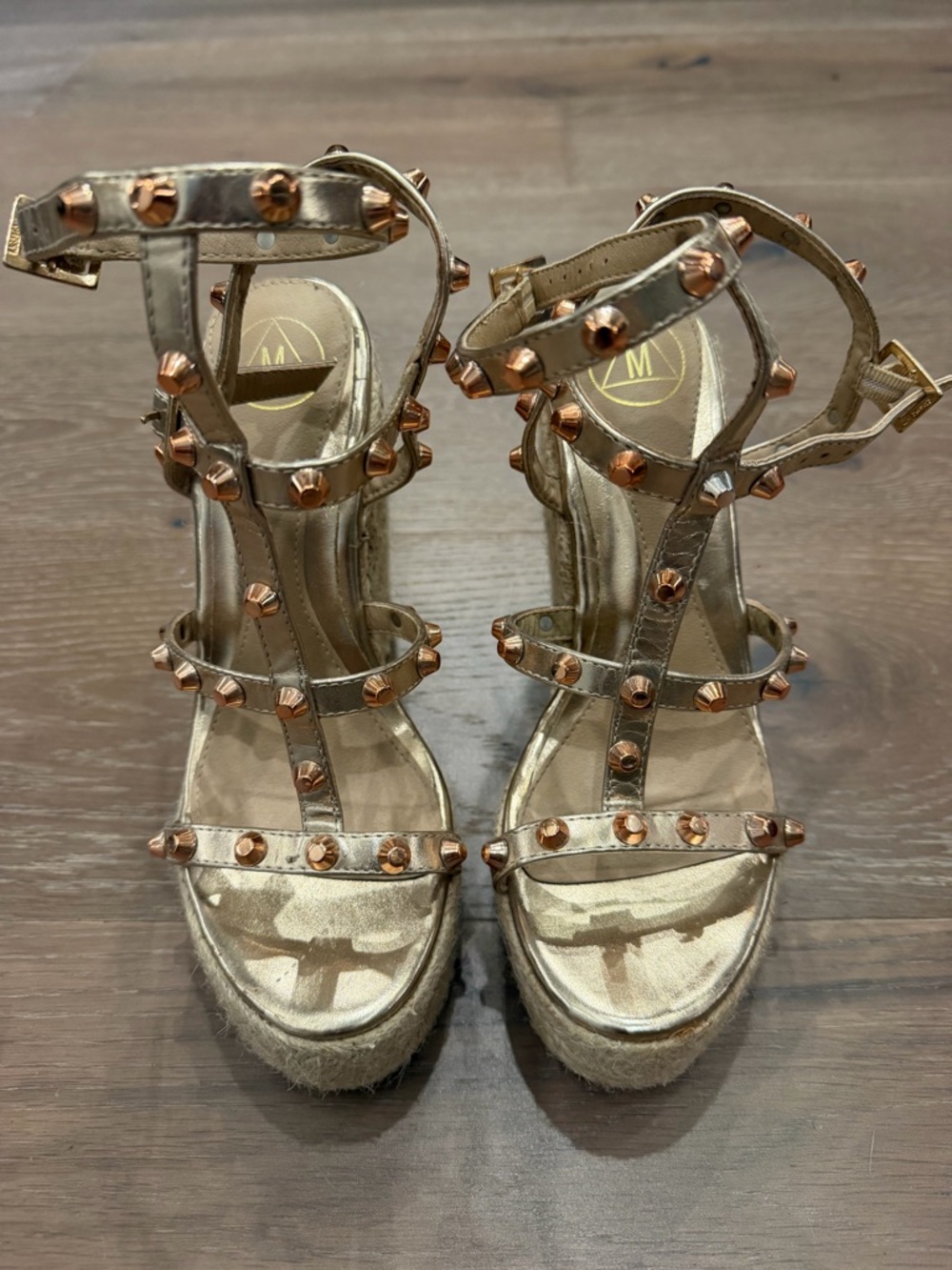 Missguided Gold Espadrille Platform Sandals with Rose-Gold Studs
